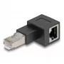 DeLOCK RJ45-uros - RJ45-naaras adapteri Cat.6A 90° vasemmalle kulmaan musta