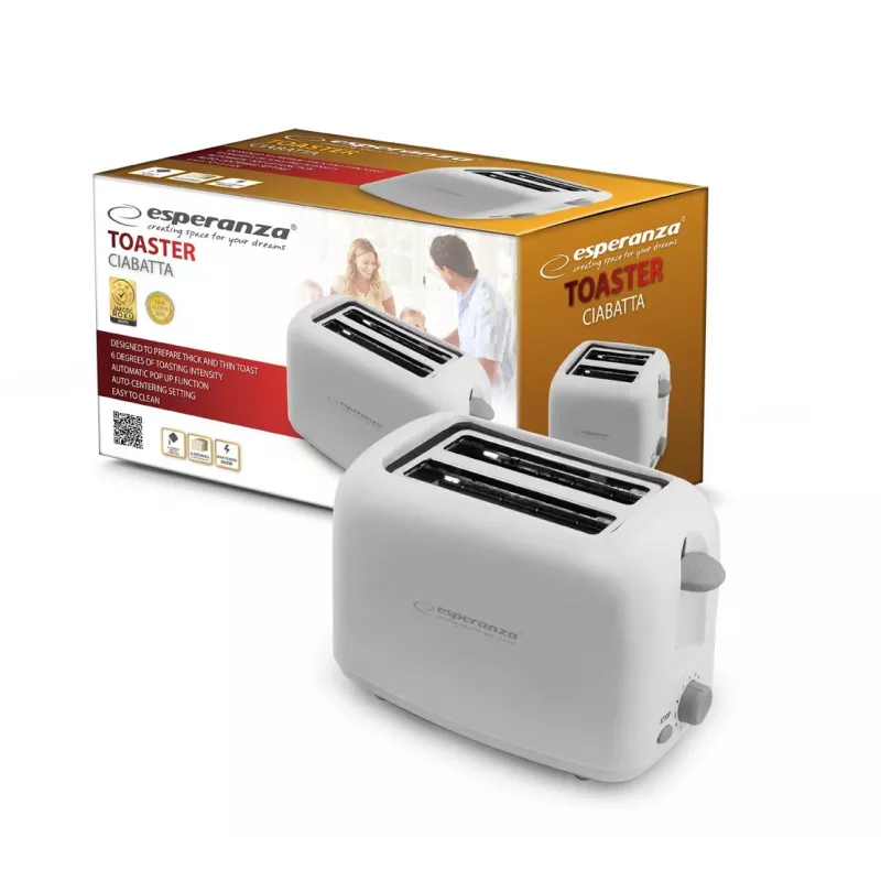 Esperanza EKT002 Ciabatta leivänpaahdin, 2 kitaa, 600 W, valkoinen
