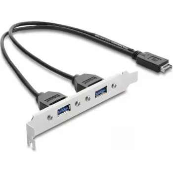 DELOCK USB Type-E Key A ST → 2× USB-A 5Gbit/s -adapteri korttipaikkapaneelilla (malli 67345)