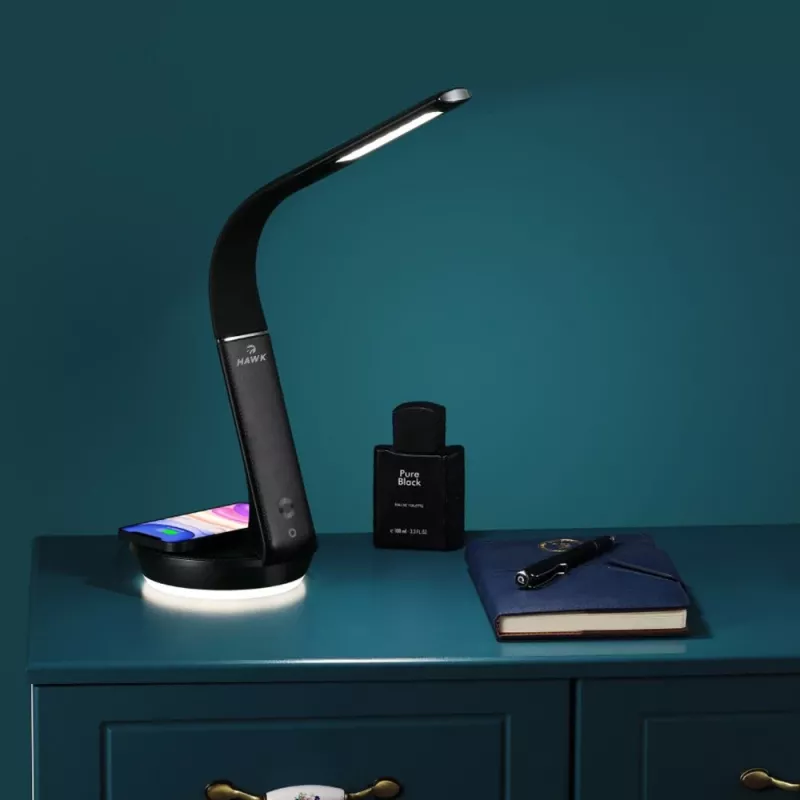 Pöytävalaisin Hawk HW-LAMP02 musta – himmennettävä, säädettävä varsi