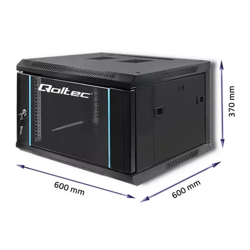 Qoltec 54465 19 tuuman seinälle asennettava palvelinkaappi 6U, 600 x 370 x 600 mm, karkaistu lasiovi, SPCC-teräs