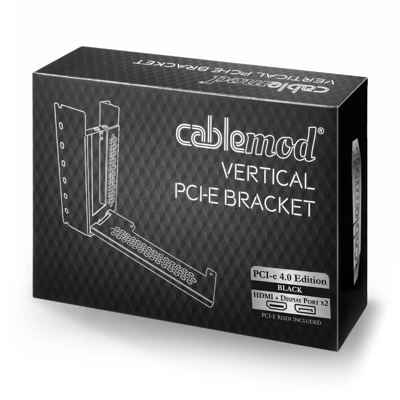 CableMod pystysuuntainen PCI-e-kiinnike, PCI-e 4.0 Edition, HDMI + DisplayPort, musta