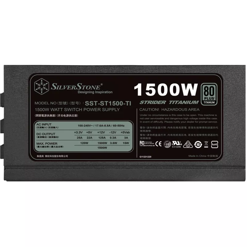 SilverStone Strider SST-ST1500-TI v2.0 1500 W virtalähde, 80 PLUS Titanium, modulaarinen