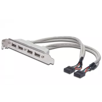 Korttipaikkakaapeli USB 2.0 HighSpeed tyyppi 2xIDC (5pin)/4xUSB A M/F harmaa 0,25 m