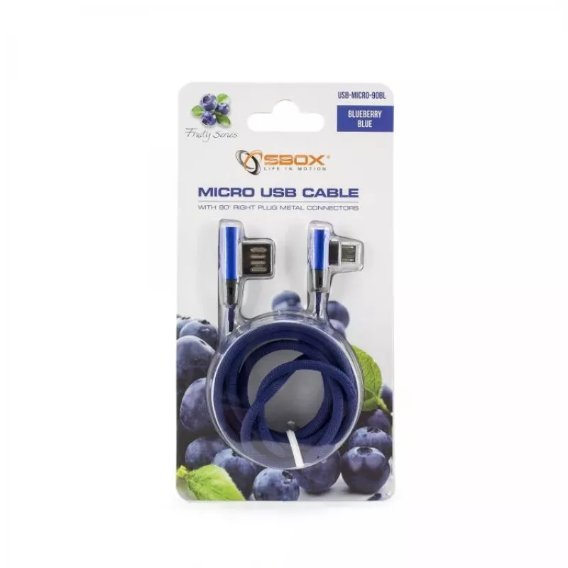 Sbox USB->Micro USB 90 M/M 1.5m USB-MICRO-90BL blueberry sininen