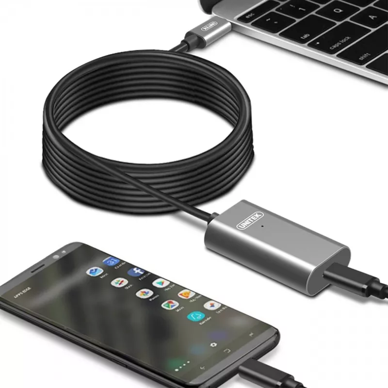 USB-kaapeli UNITEK U305A 5m USB 3.2 Gen 1 USB C harmaa