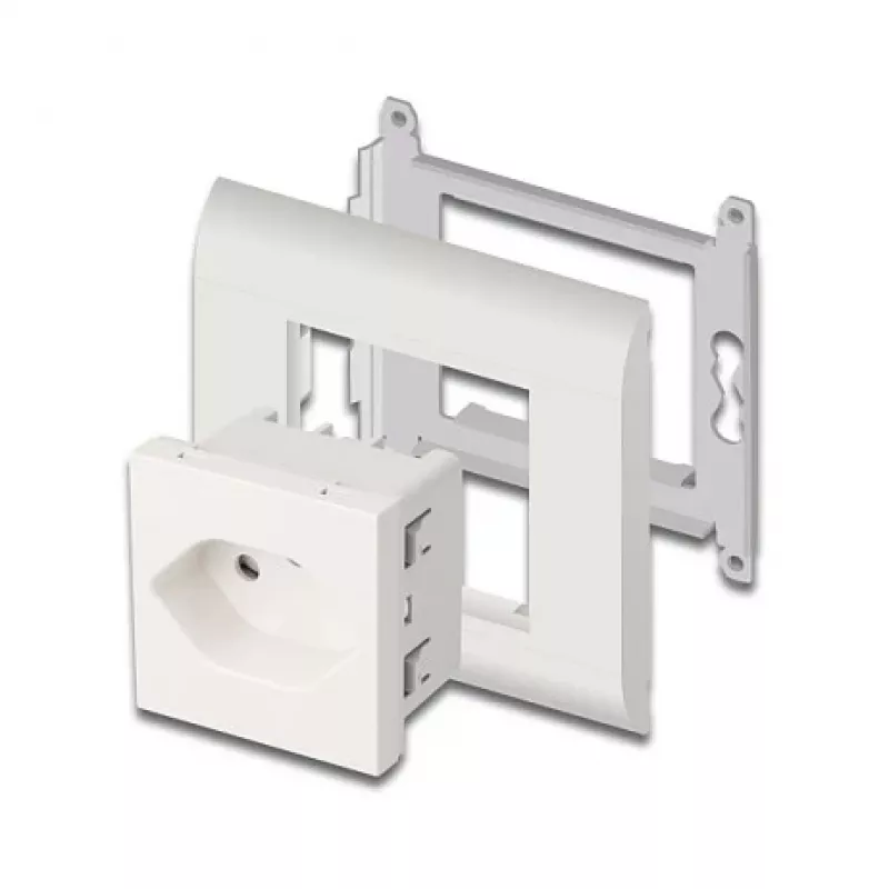 Maadoitettu pistorasia DELOCK Easy 45 T13 Sveitsi 45×45 mm, 250 V / 10 A, valkoinen