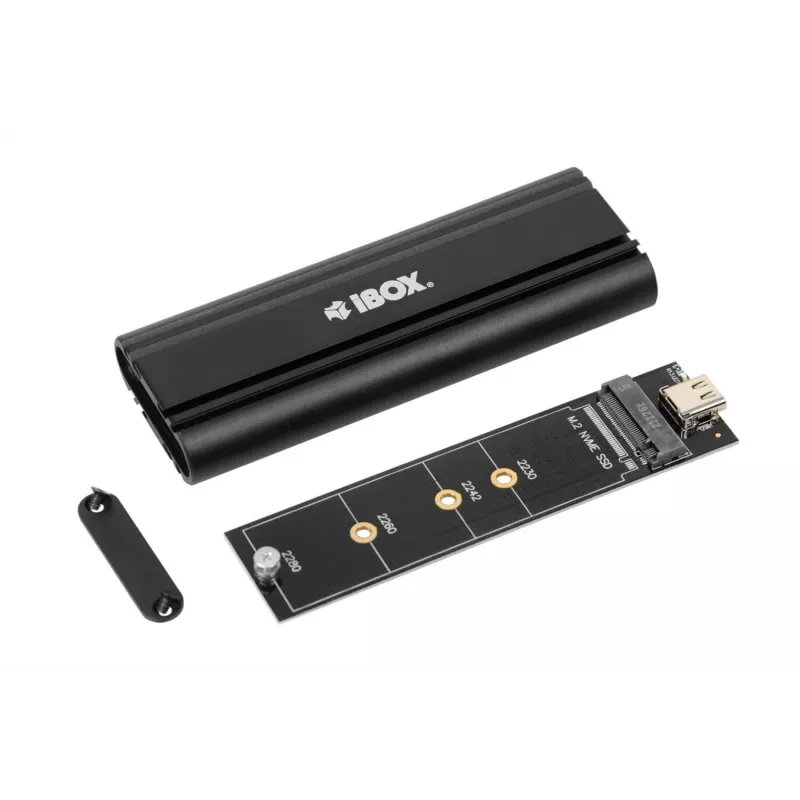 SSD-kotelo IBOX HD-07 1x M.2-asemalle, USB 3.2 Gen 2 (10 Gbit/s), USB-C, musta