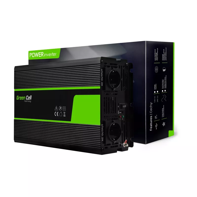 Green Cell INV11 jännitemuunnin auto 2000 W musta