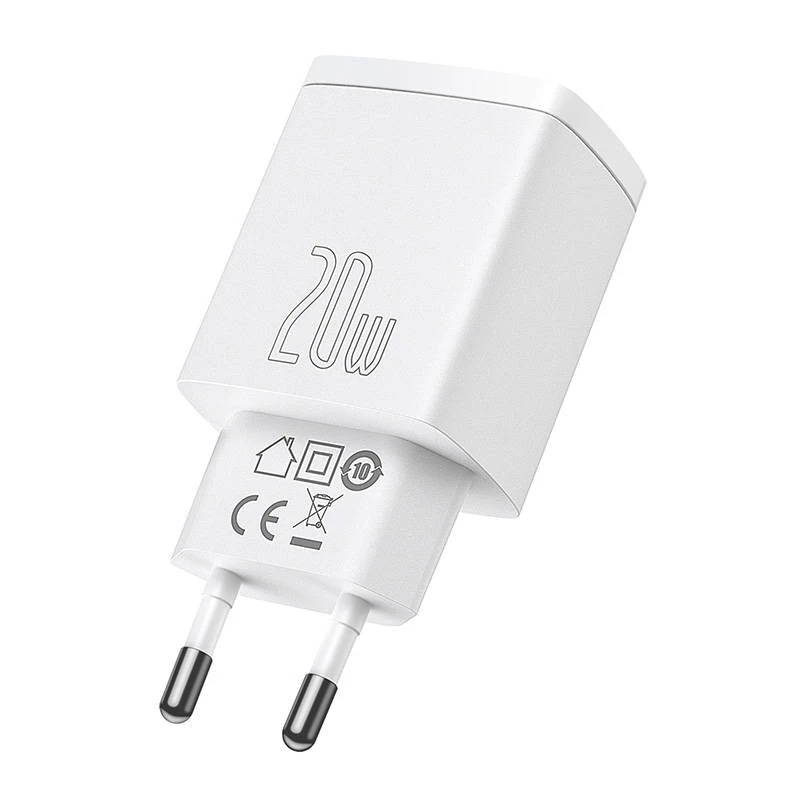 Seinälaaturi Baseus Compact 1x USB-A + 1x USB-C 3A, kompakti matka-adapteri