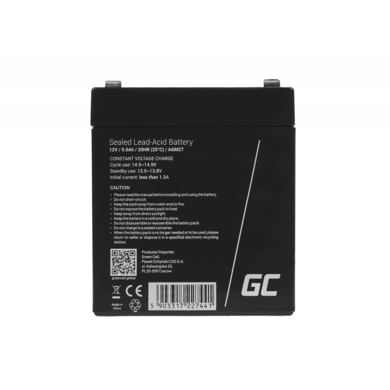 Green Cell AGM27 UPS-akku lyijyhappo (VRLA) 12 V 5 Ah