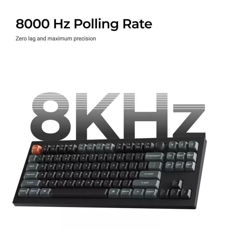Mekaaninen näppäimistö Keychron V3 Ultra 8K — johdollinen & Bluetooth, QWERTY-asettelu, RGB LED, musta