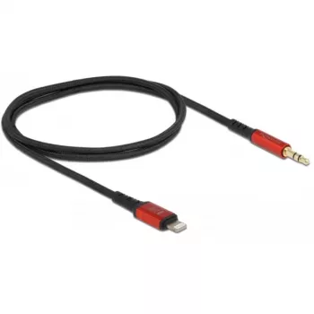 Delock - kaapeli Lightning kuulokeliitäntään - Lightning uros mini-phone stereo 3,5 mm uros - 50cm - musta, punainen (86586)