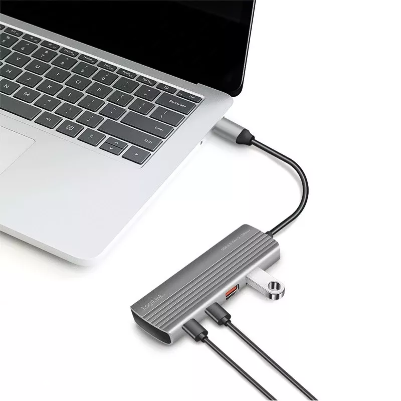 LogiLink USB 3.2 Gen2 -keskitin 7+1 porttia 2x USB-A 5x USB-C PD 100W alumiini