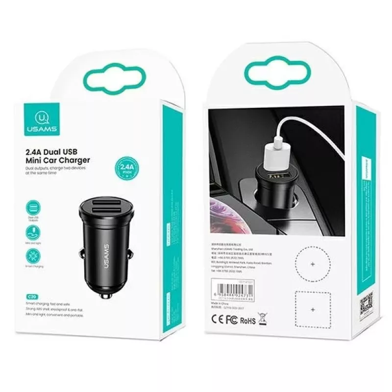 Autolaturi usams USA000867 — Dual USB 2×2,4A, musta