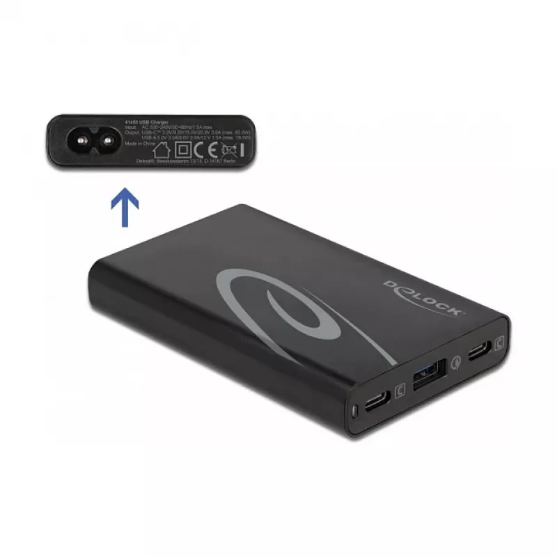 DeLOCK USB-laturi 2 x USB Type-C PD 3.0 + 1 x USB Type-A, 60 W
