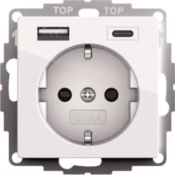 Gira SCHUKO USB-pistorasia, 2-osainen, puhtaanvalkoinen, malli 245903