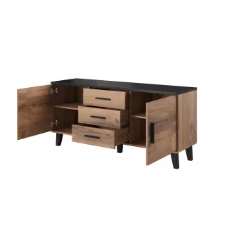 Cama sideboard LOTTA 150 2D3S wotan oak + mat musta