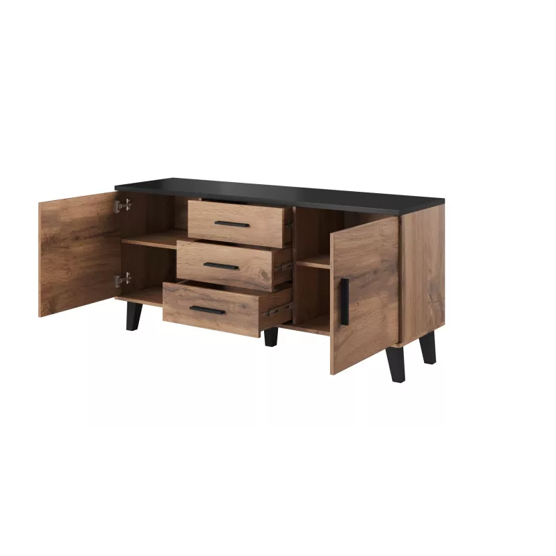 Cama sideboard LOTTA 150 2D3S wotan oak + mat musta