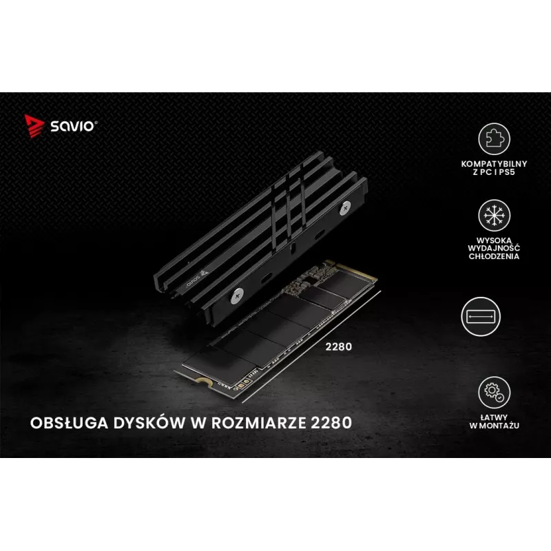 SAVIO AK-60 M.2 NVMe 2280 -levyn jäähdytin, musta