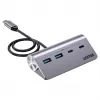 USB-keskitin Unitek H1337AGY01 – 4 porttia (2×USB-C, 2×USB-A), jopa 5 Gbit/s per portti, alumiini, hopea