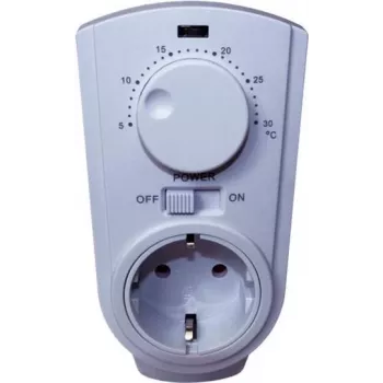 Termostaattipistoke Bachmann Powersocket-Thermo 8141 valkoinen – työnnettävä huonetermostaatti, malli 8141