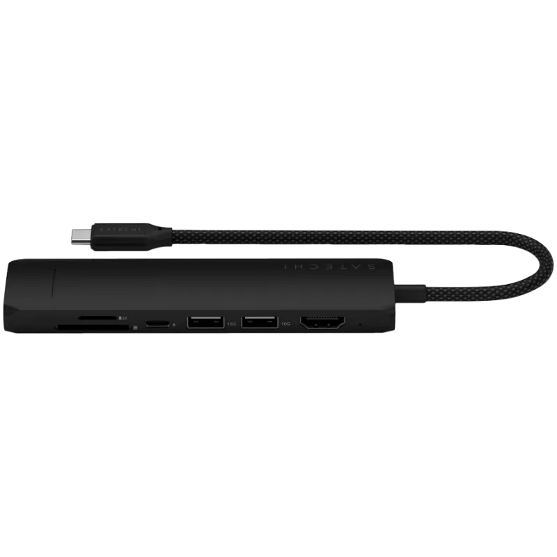 Satechi 7-in-1 USB-C ohut multiport-sovitin Ethernet (USB-C PD, 2x USB-A, HDMI 4K, Ethernet, kortinlukija micro/SD) (musta)