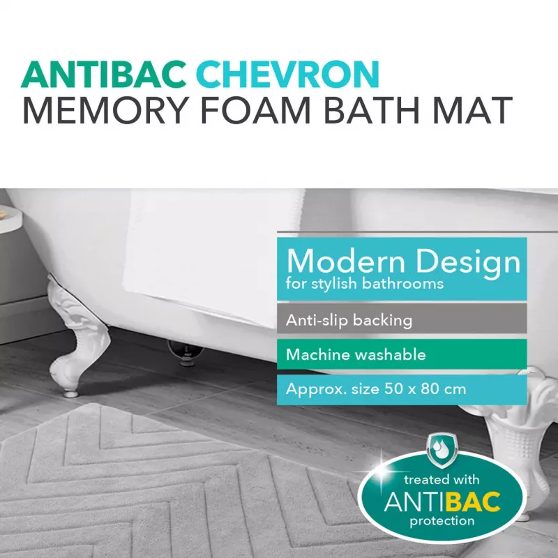 Kylpymatto Beldray LA032647LGRYUFFEU7 Antibac Chevron muistivaahto, antibakteerinen, harmaa