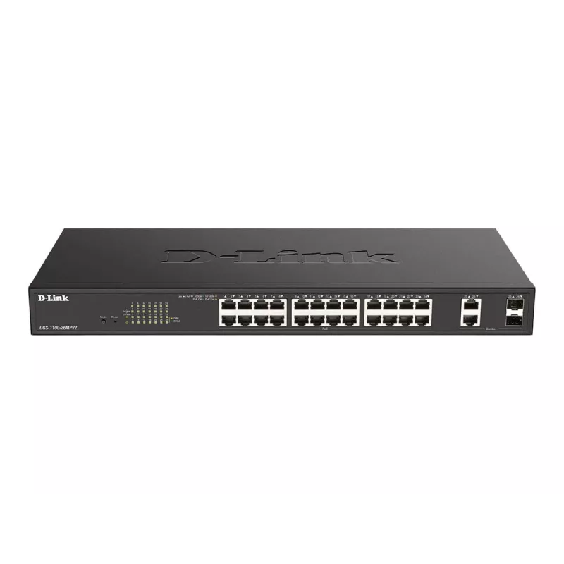 D-Link DGS-1100-26MPV2/E verkkokytkin Managed L2 Gigabit Ethernet (10/100/1000) Power over Ethernet (PoE) musta