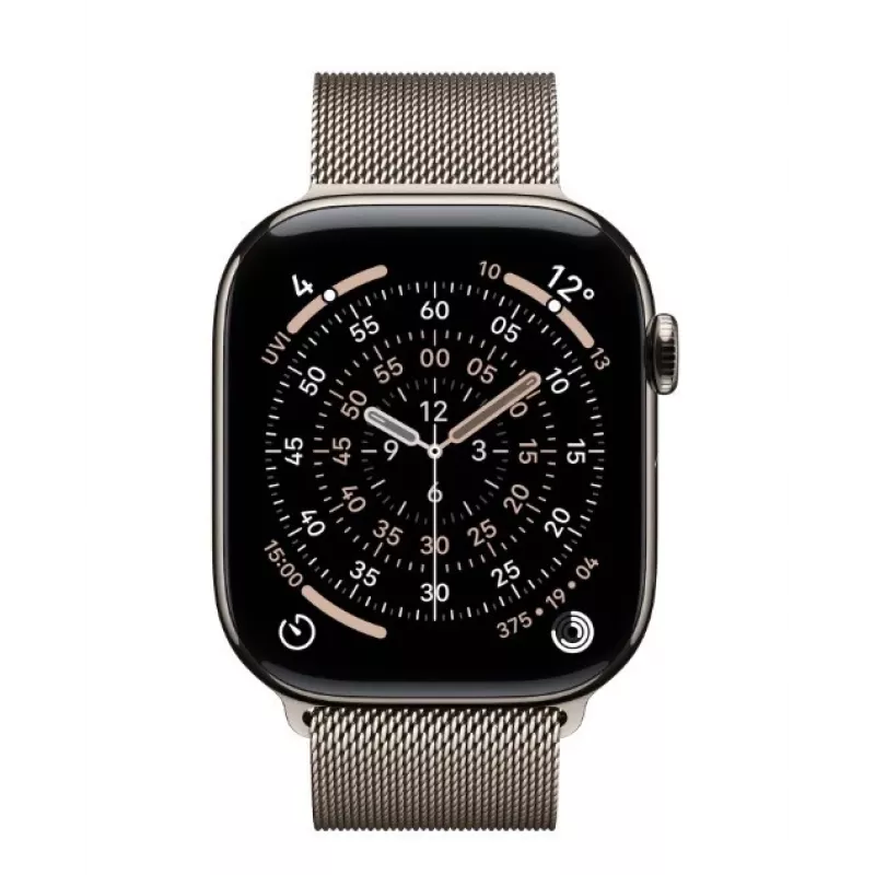 Apple Watch Series 11 GPS + Cellular 42 mm Natural Titanium -kotelo Natural Milanese Loop -rannekkeella