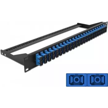 Kytkentäpaneeli DELOCK 43392 1U kuitu-SC:lle, rack-asennus, 482,6 × 43,6 × 150 mm, musta/sininen