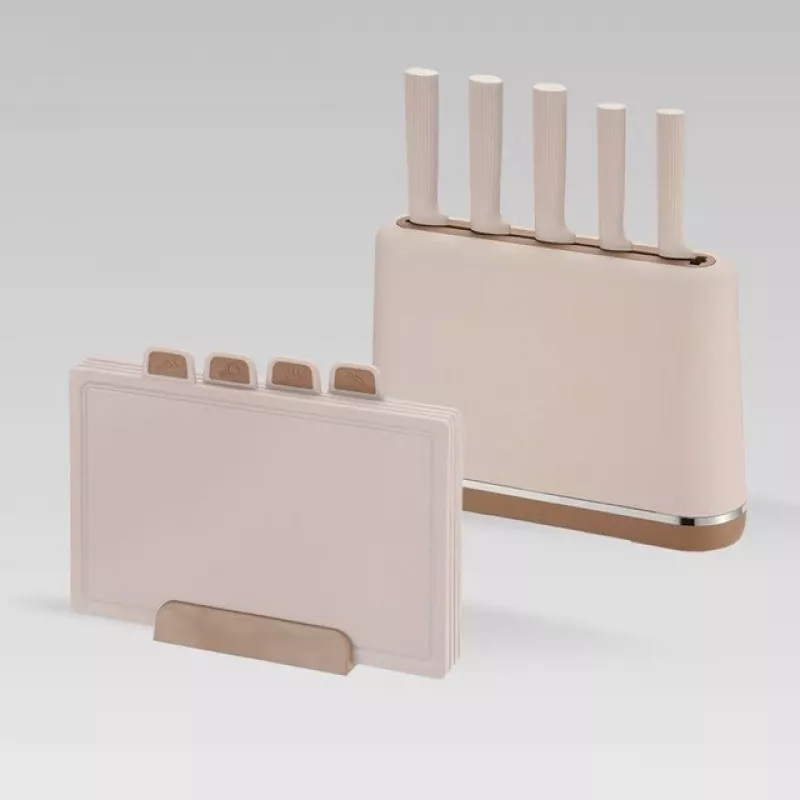 Maestro MR-1412-BEIGE veitsisarja telineellä + leikkuulautasarja beige