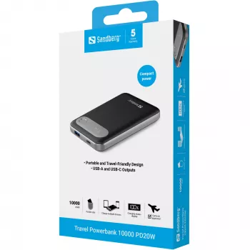 Virtapankki Sandberg Travel Powerbank 10000 PD20W 10000 mAh litiumpolymeeri