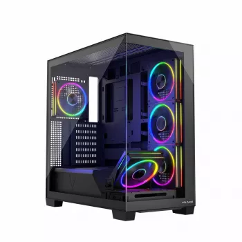 PC-kotelo MODECOM Volcano Stellar 5F ATX Midi Tower, karkaistu lasi, 5 esiasennettua tuuletinta, USB‑C, tukee microATX/ATX, max. GPU 420 mm, CPU-jäähdyttimen korkeus 175 mm