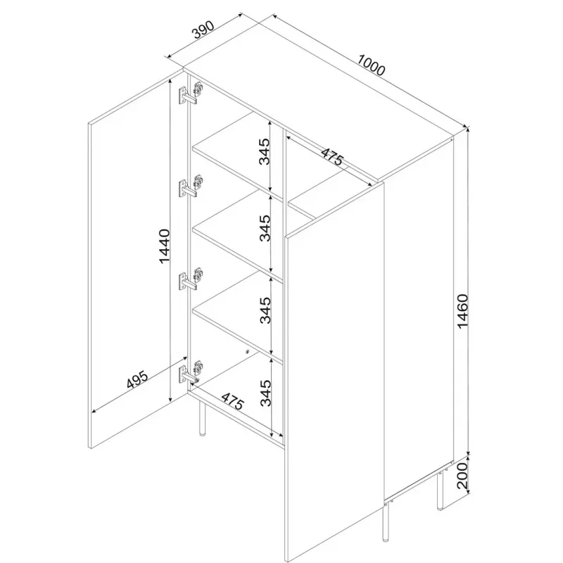 Vitriini cama meble PALAZZO BIS 1000×390×1660 mm valkoinen matta