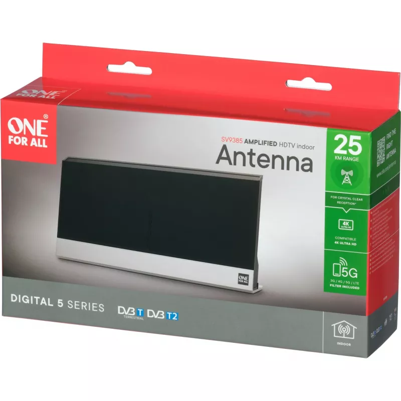 One For All SV 9385 sisäantenni DVB-T DVB-T2 musta