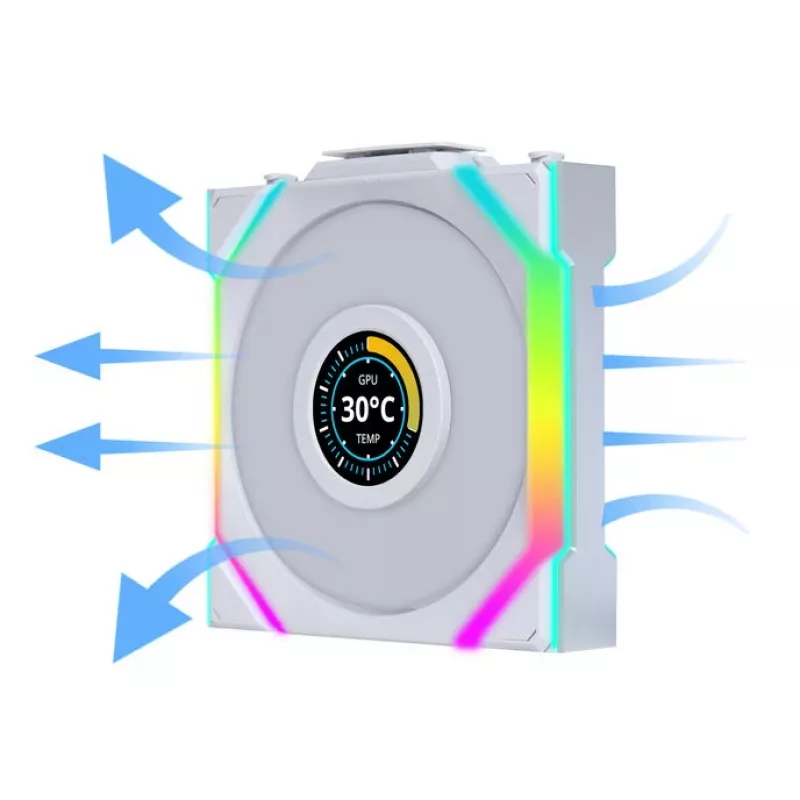 Lian Li UNI FAN SL Wireless LCD 120 Reverse Blade kotelotuuletin, ARGB, PWM, 120 mm, valkoinen