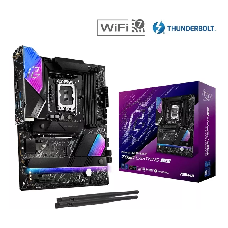 Emolevy ASRock Z890 Lightning WiFi — Intel Z890, LGA1851, ATX, 4× DDR5, Wi‑Fi 7, 2.5Gb LAN, Thunderbolt 4