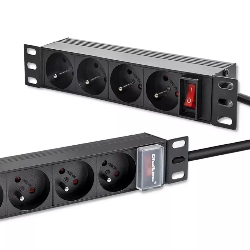 Qoltec alumiininen PDU 10'' RACK | 1U | 16A | 4xFRANZÖSISCH | 1,8m