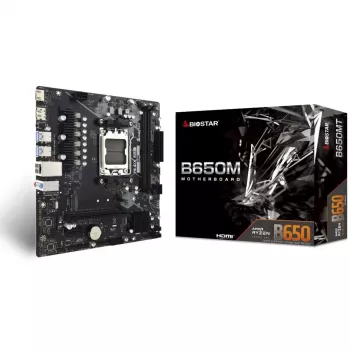Emolevy BIOSTAR B650MT Micro ATX, AMD B650, kanta AM5, DDR5, 2x DIMM, 96GB, 1x M.2, 4x SATA III, Gigabit LAN