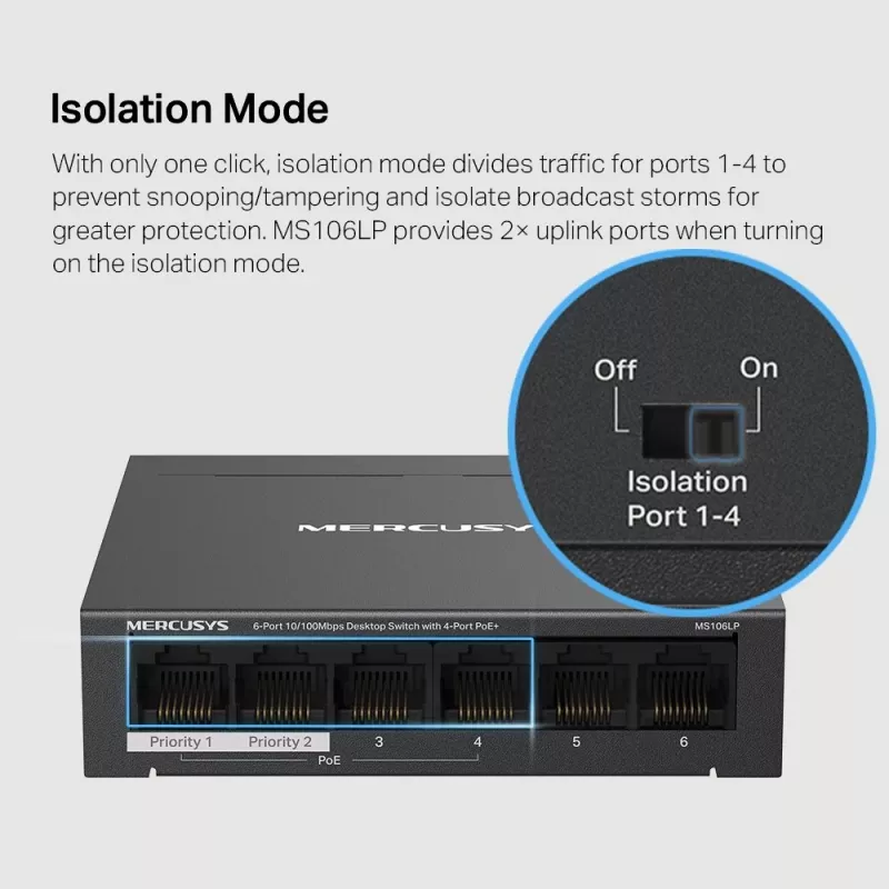 Mercusys 6-porttinen 10/100Mbps Desktop-kytkin 4-porttisella PoE+