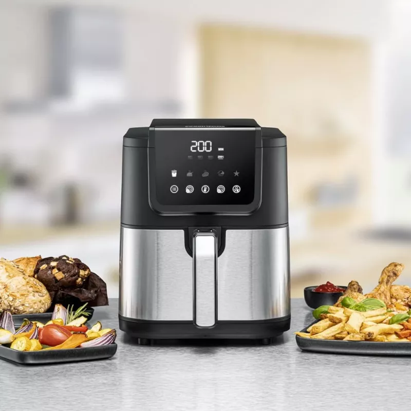 Kuumailmafriteerauskeitin Rommelsbacher FRH 1500 — 5 L, 1500 W, ruostumaton teräs/musta