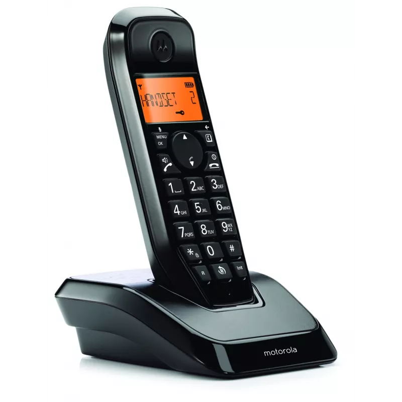 DECT-puhelin Motorola S1201 – langaton luuri, handsfree-toiminto, numeronäyttö, 50 numeron puhelinmuistio, musta