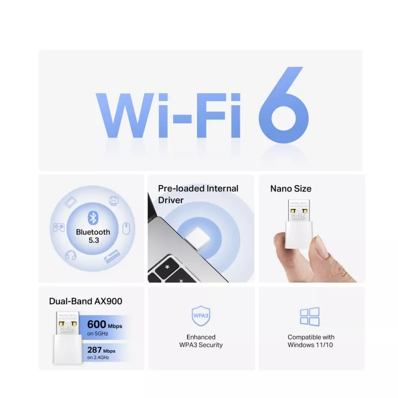 WiFi USB -sovitin MERCUSYS MA60XNB AX900 Bluetooth 5.0