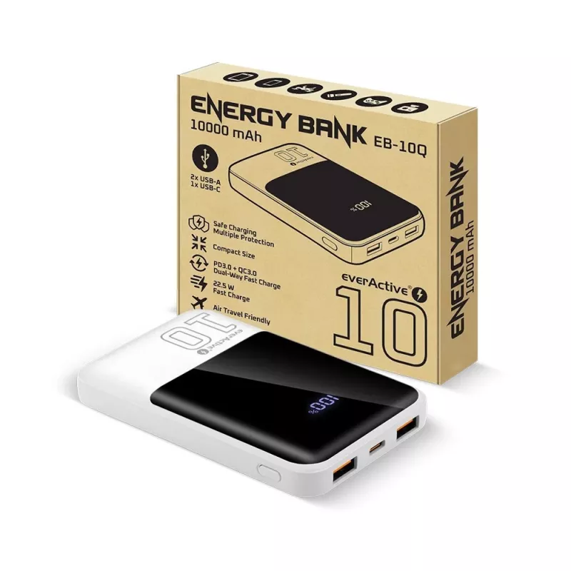 Varavirtalähde everActive EB-10Q 10 000 mAh, 2× USB-lähtö, 22,5W QC4.0