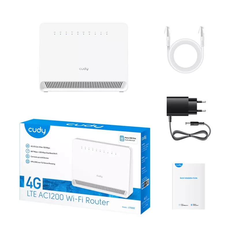 Cudy LT500E langaton reititin Fast Ethernet dualband (2,4 GHz / 5 GHz) 4G valkoinen