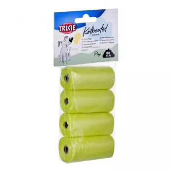Trixie Lemon Scented M kakkapussit — 20 kpl per rulla, 4 rullaa (80 pussia), keltainen muovi