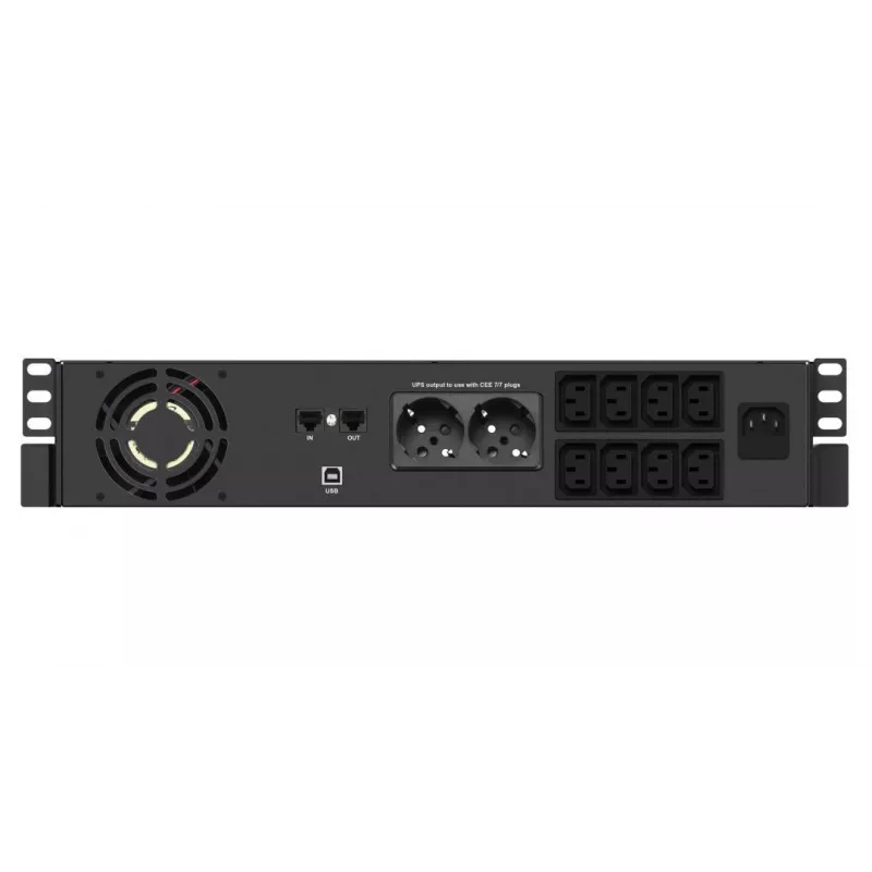 Rack-asennettava UPS Infosec X4 2000 RM Plus 2 kVA / 1200 W, 10 pistorasiaa tyyppi F, LCD, Line-Interactive