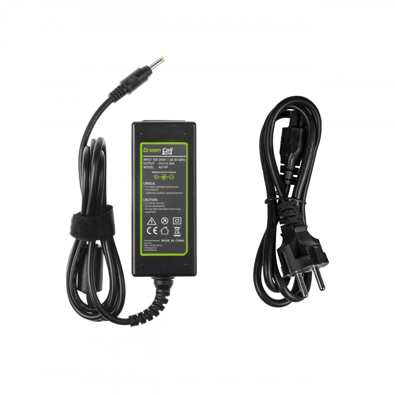 Verkkolaite Green Cell AD76P 45W Lenovo-kannettaville, 20V 2,25A, AC-DC, 100–240V tulo, musta