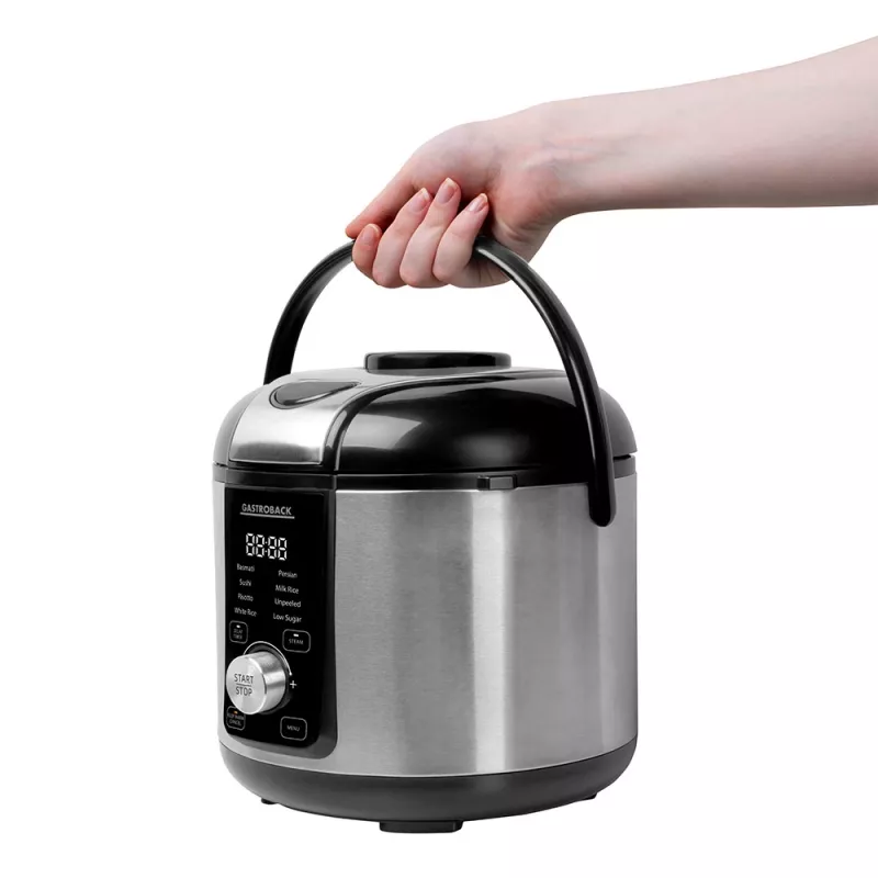 Riisinkeitin GASTROBACK Rice Control Low Carb & Steam, 3 l, 450 W, musta/ruostumaton teräs